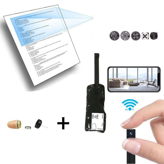 4k Wifi Mini Kamera Wlan IP Live Knopf Überwachungskamera + Spy Headset Spion Kopfhörer