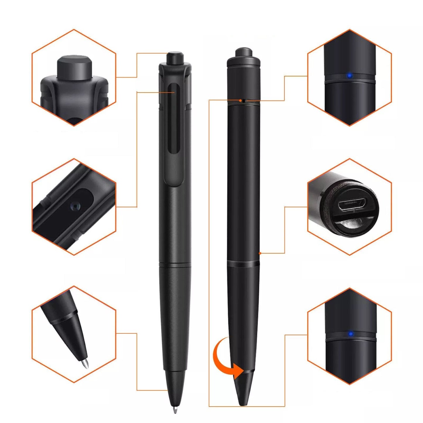 4K Kugelschreiber mit Versteckte Kamera Spycam Stift Cam Video Ton Bild Aufnahme Spionage Cam