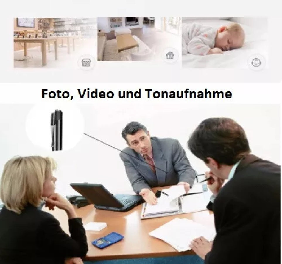 Kugelschreiber mit Full HD Versteckte Kamera Spycam Mini Cam Stift Video Ton Bild Aufnahme