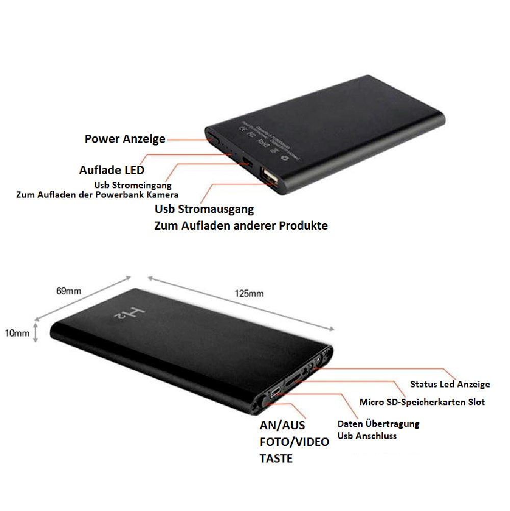 5000mAh Powerbank mit Versteckte Kamera Spycam Mini Video Ton Überwachungskamera Spionage Cam