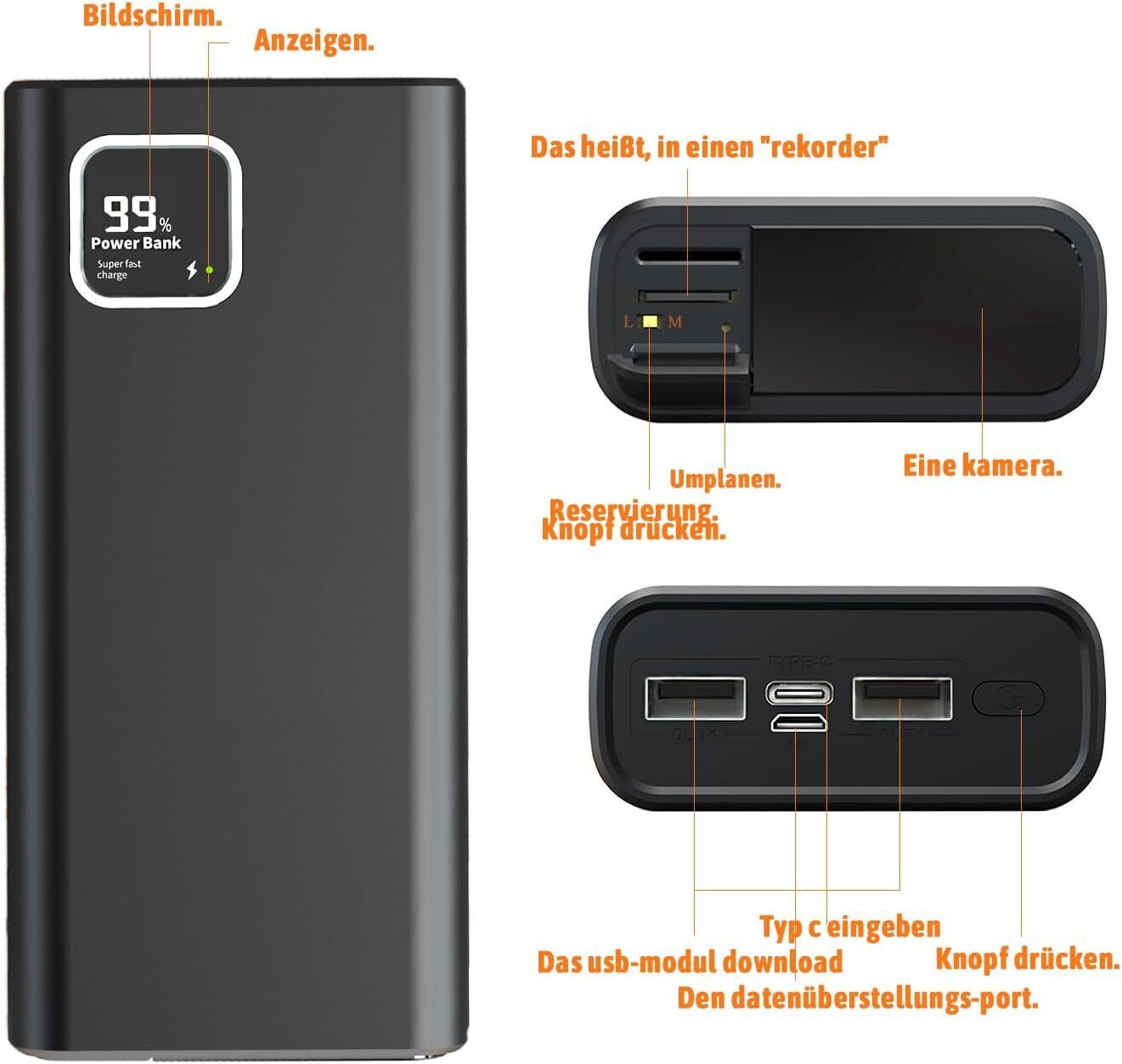 2K Powerbank Spycam Versteckte Mini Kamera Video Überwachungskamera Bewegungsmelder Nachtsicht