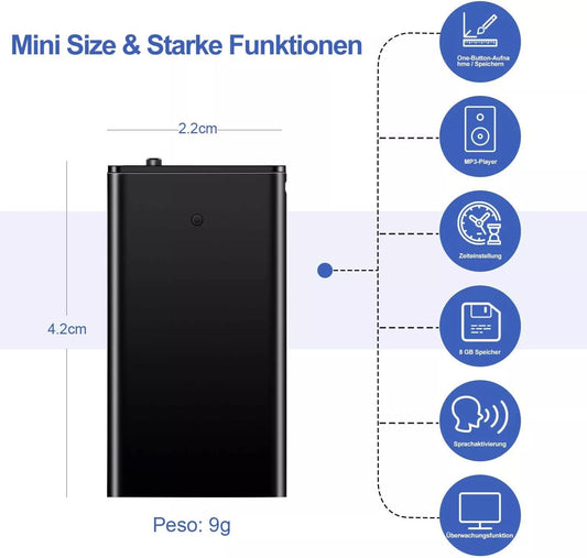 Mini Voice Recorder Diktiergerät Spion Ton Auto Digitales Aufnahmegerät mit Geräuscherkennung