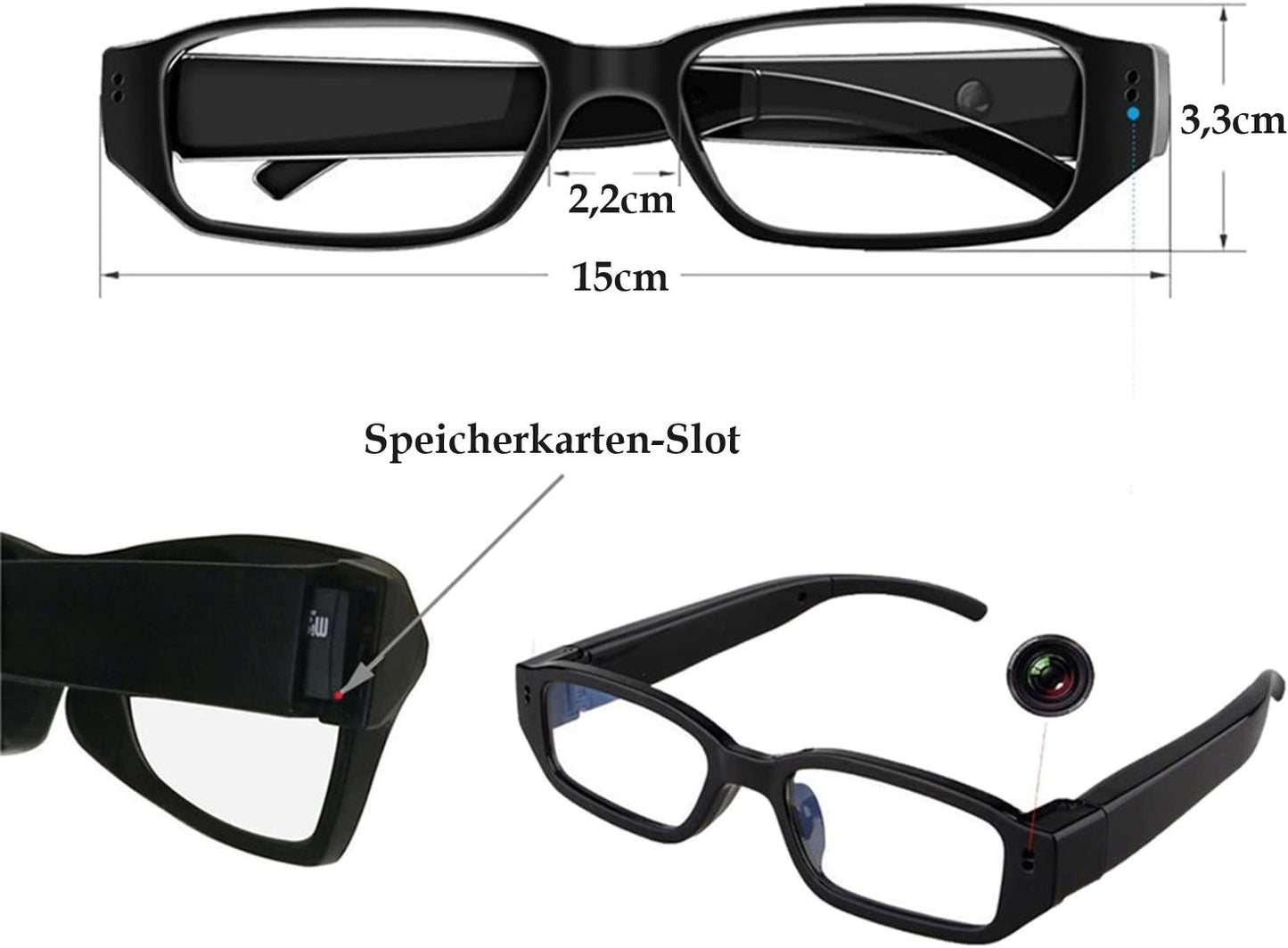 Brille mit versteckte Kamera Spycam Spionage Video Ton Überwachungskamera Aufnahme Detektiv