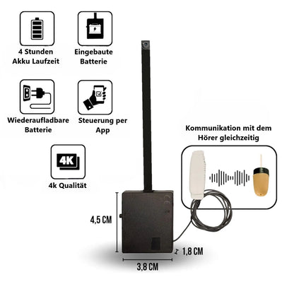 4k Wifi Mini Kamera Wlan IP Live Knopf Überwachungskamera + Spy Headset Spion Kopfhörer