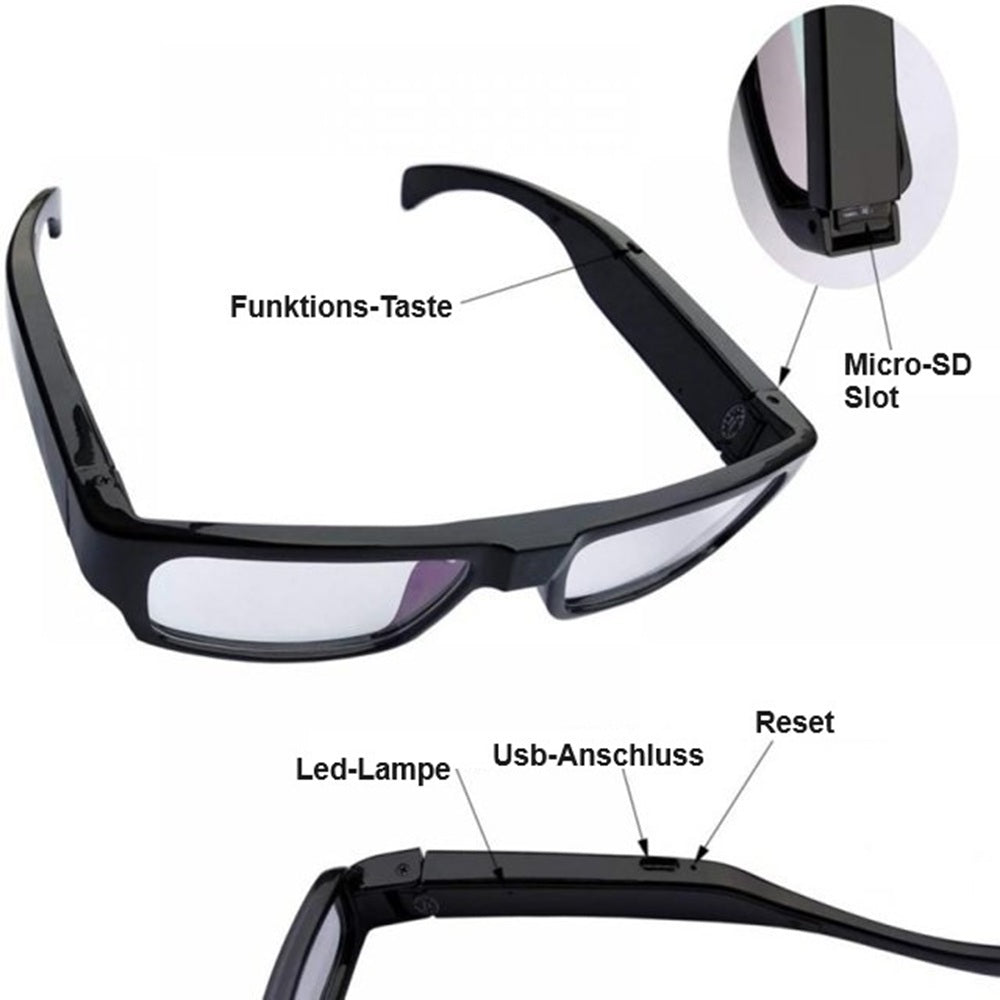 Brille mit versteckte FULL HD Kamera Foto Video Ton Aufnahme Spycam Detektiv Überwachung
