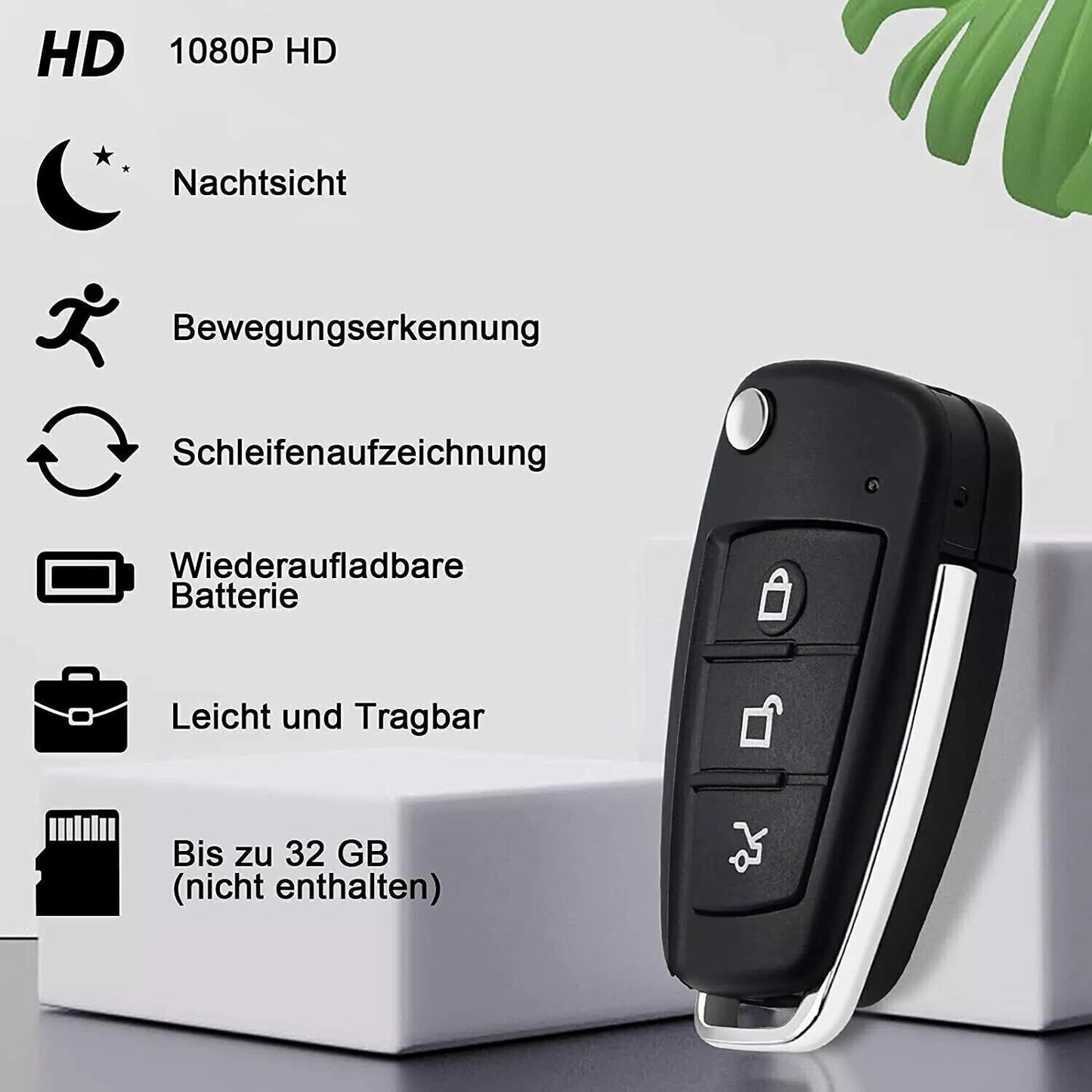 Autoschlüssel mit versteckte Full HD Kamera Foto Video Ton Aufnahme Spycam Bewegungsmelder Nachtsicht Auto