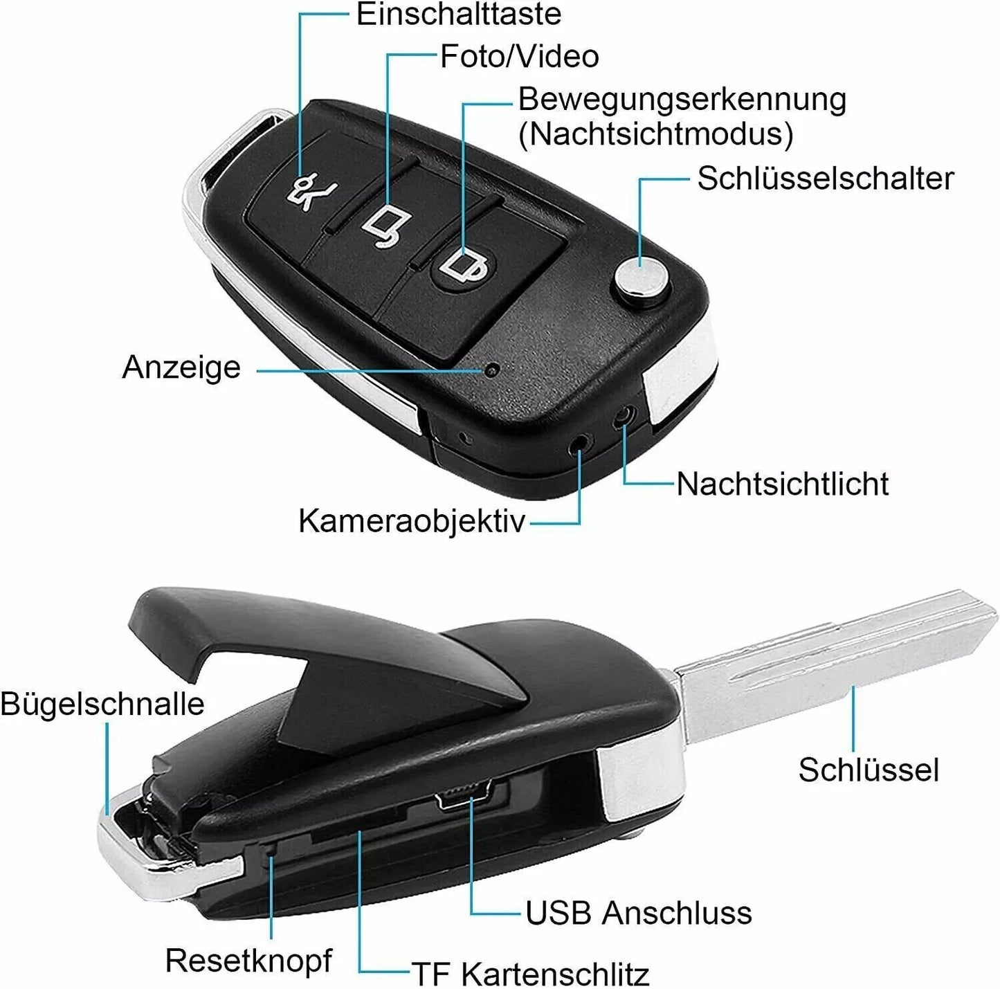 Autoschlüssel mit versteckte Full HD Kamera Foto Video Ton Aufnahme Spycam Bewegungsmelder Nachtsicht Auto