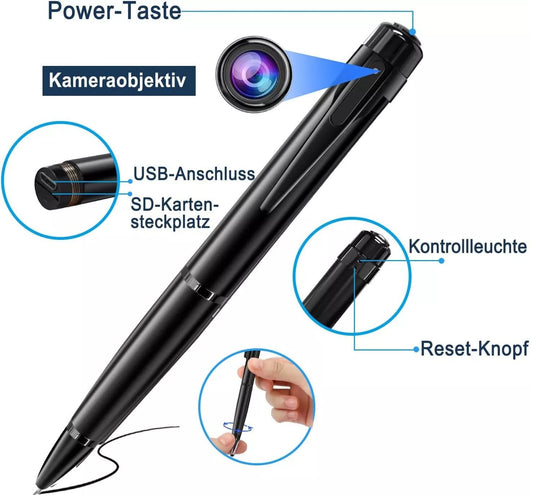 Kugelschreiber mit versteckte Kamera Mini Spion Spycam FULL HD Video Ton Aufnahme Haus Auto