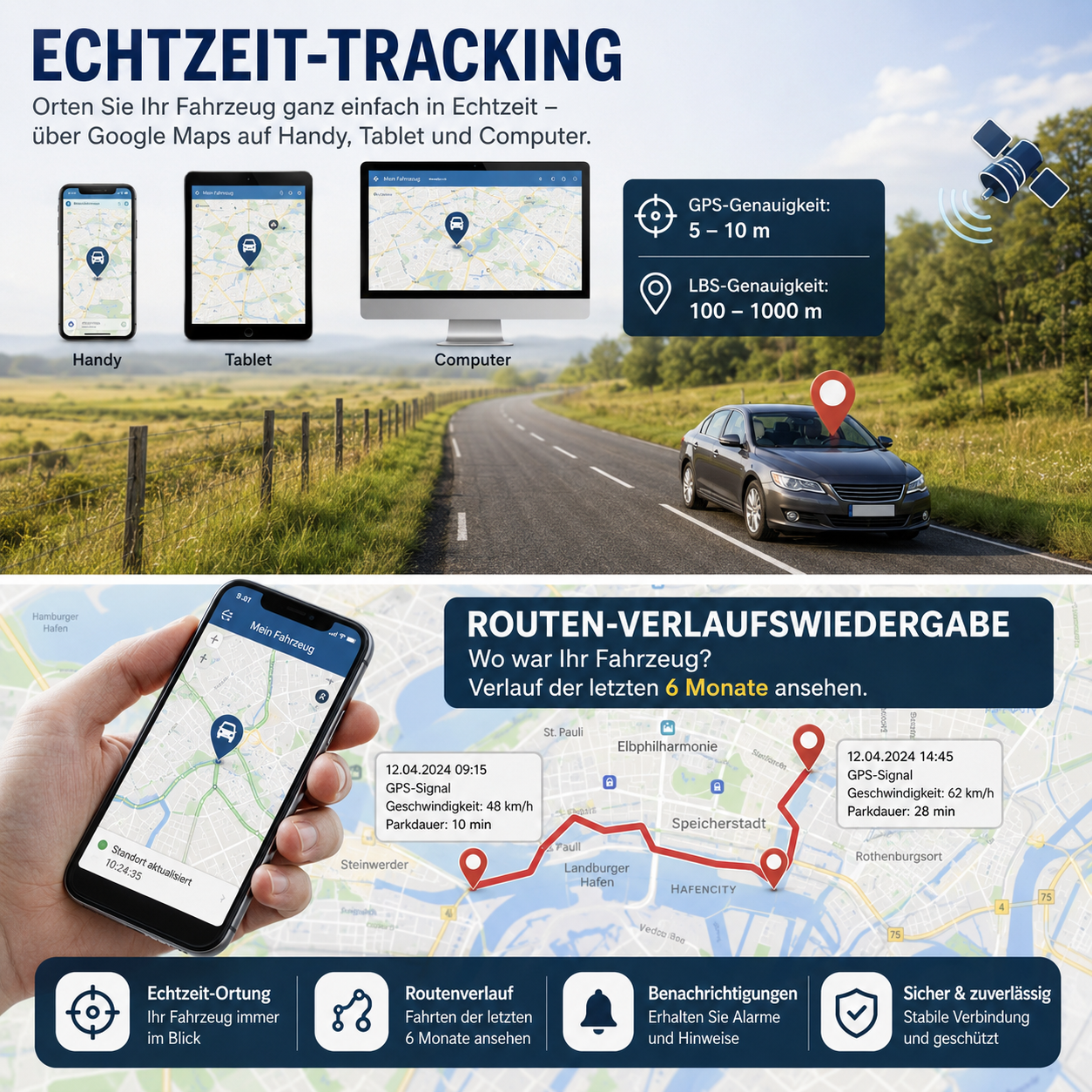 Profi Gps Tracker mit Magnet Live Ortungsgerät für Auto Lkw Motorrad Fahrrad ohne Abo