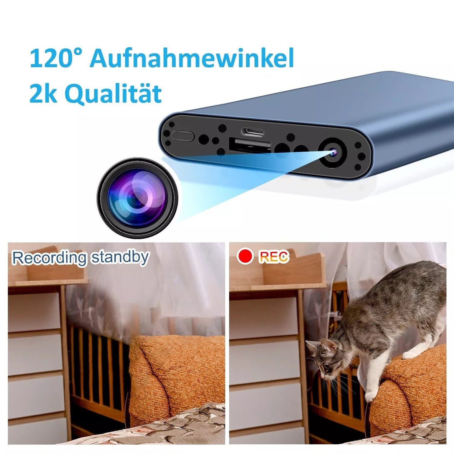 2k Versteckte Kamera in 5000mAh Powerbank Video Ton Aufnahme SpyCam Überwachungskamera Spionage