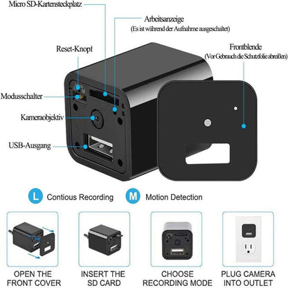 Usb Ladegerät mit versteckte Kamera Mini Spycam Spionage Video Ton Aufnahme mit Bewegungsmelder